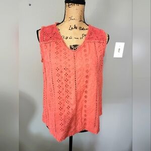 Joie Coral Eyelet Lace Sleeveless Top